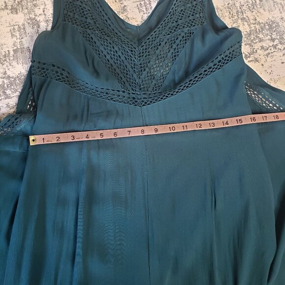 Anthropologie Elevenses Emerald Linen-Look Crochet Boho Wide Leg Pantsuit - Picture 16 of 16